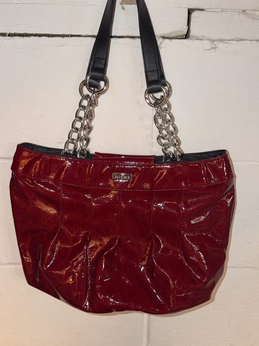 Miche Red Patent Shoulder Bag with Chain Straps